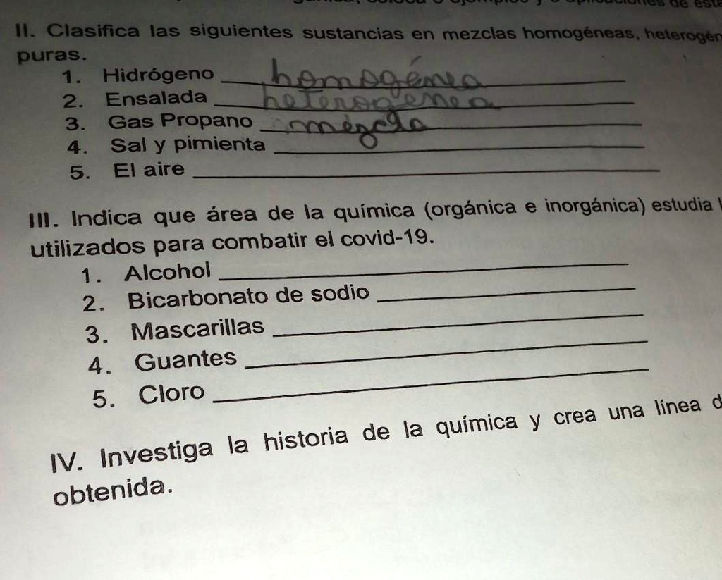 SOLVED 11 Clasifica las siguientes sustancias en mezclas homogêneas