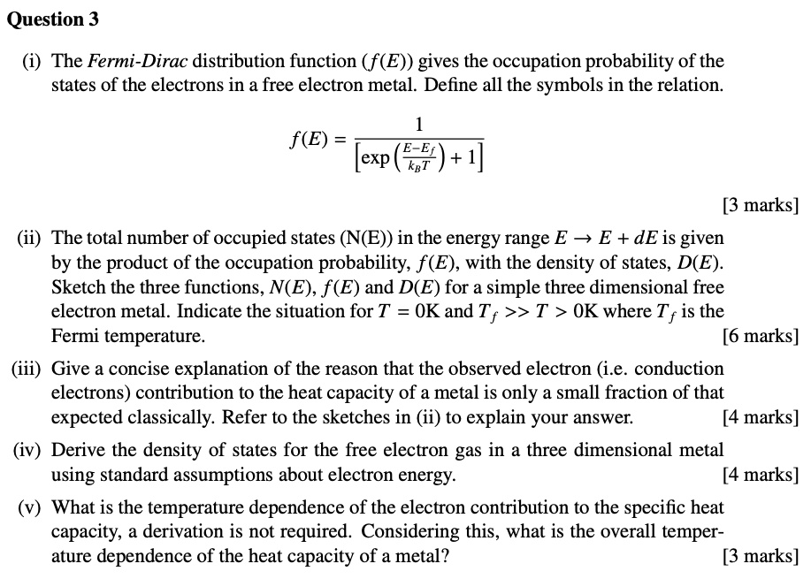 Solved Question The Fermi Dirac Distribution Function F E Gives