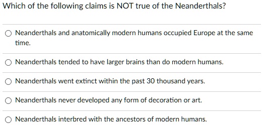 SOLVED Which Of The Following Claims Is NOT True Of The Neanderthals