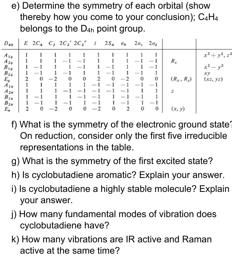 Solved E Determine The Symmetry Of Each Orbital Show Thereby How You