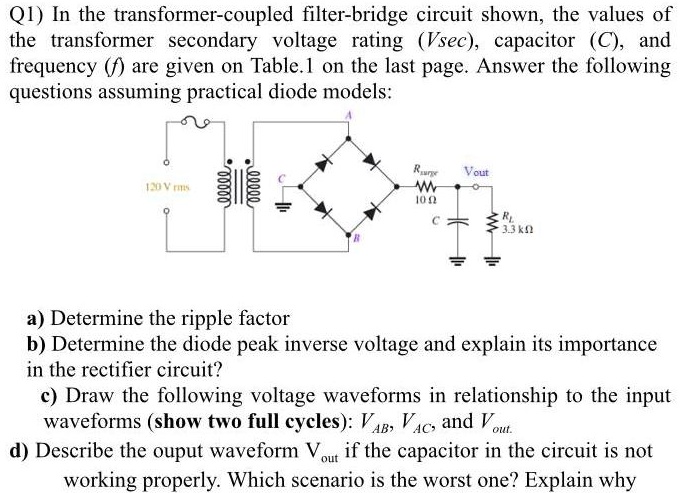 SOLVED 45 Vsec Rms Frequency 90 Hz Capacitor 60 MicroFarad Zener