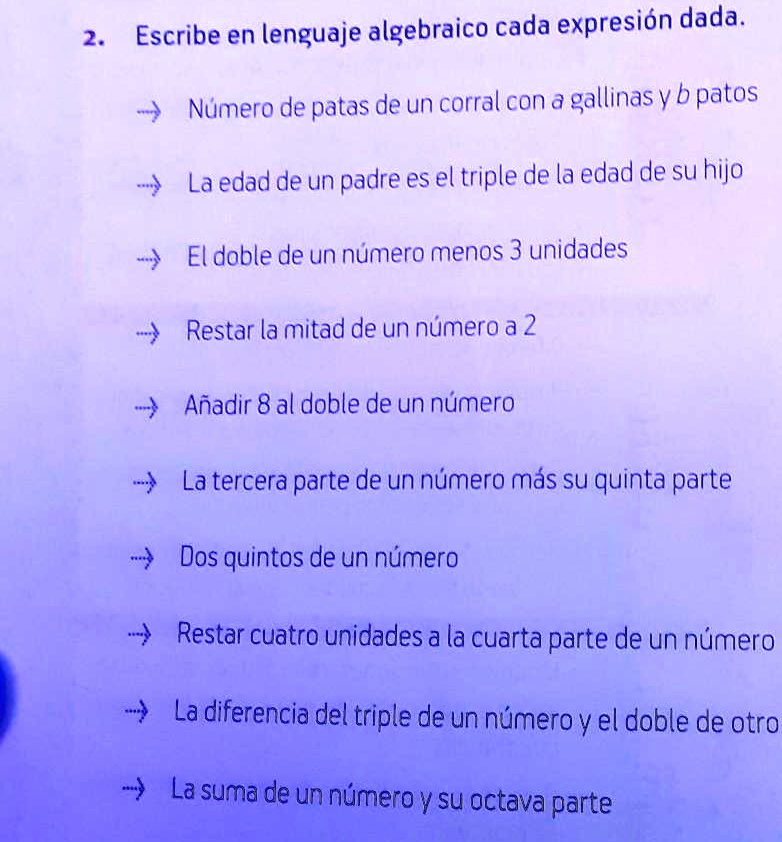 SOLVED Alguien Ayuda Por Favor 2 Escribe En Lenguaje Algebraico Cada