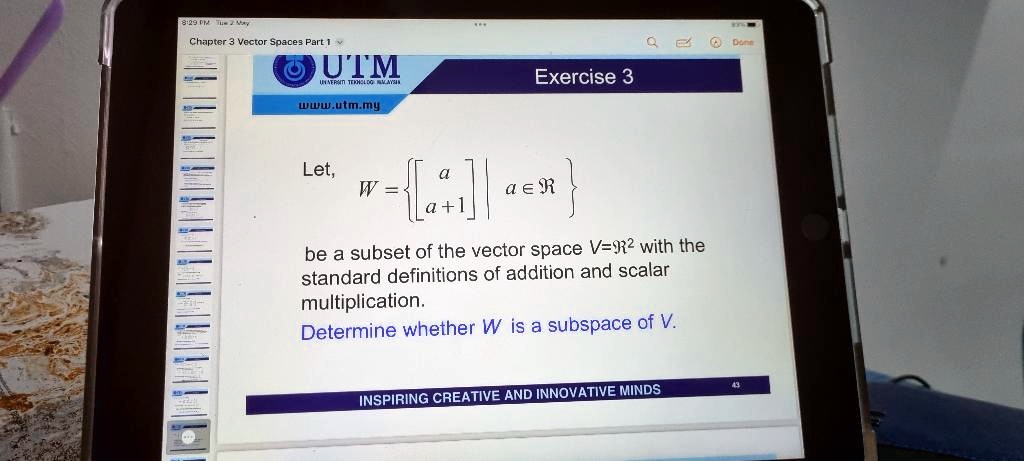 Solved Chapter Vector Spaces Part V Utm Tekho Exercise Utm My