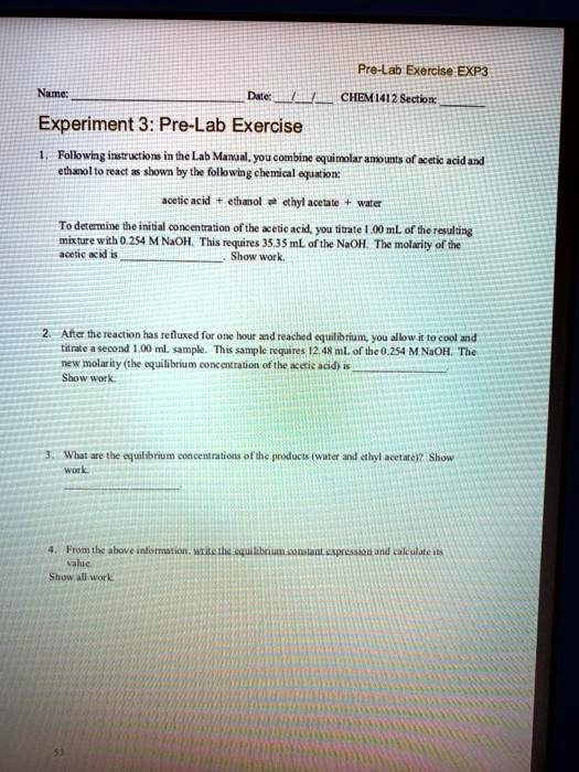 Solved Pre Lab Exercise Exp Ammc Dule Chemistry Srttbr