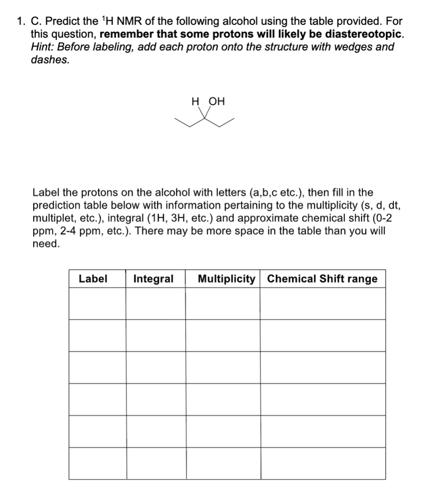 SOLVED C Predict The H NMR Of The Following Alcohol Using The Table