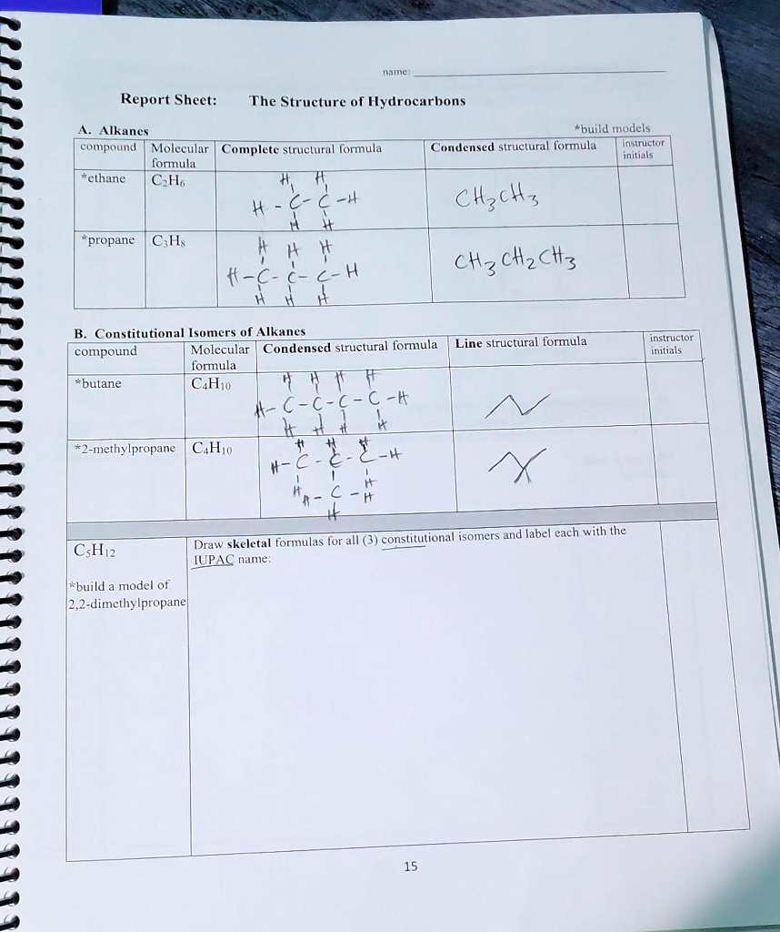 SOLVED Chem 122 Name Report Sheet The Structure Of Hydrocarbons A