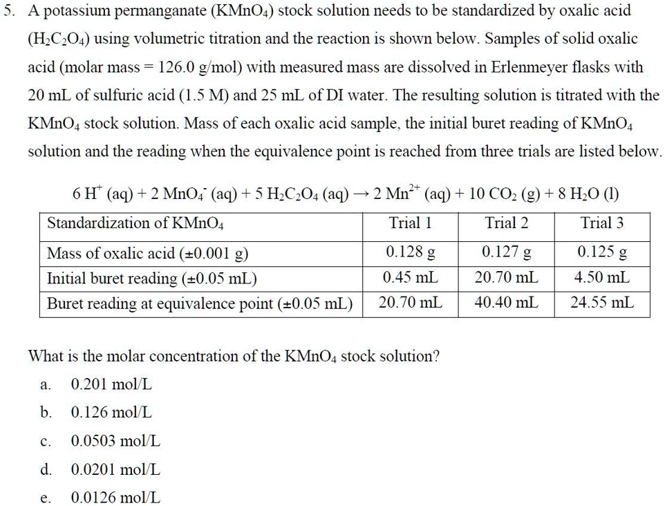 SOLVED A Potassium Permanganate KMnO4 Stock Solution Needs To Be