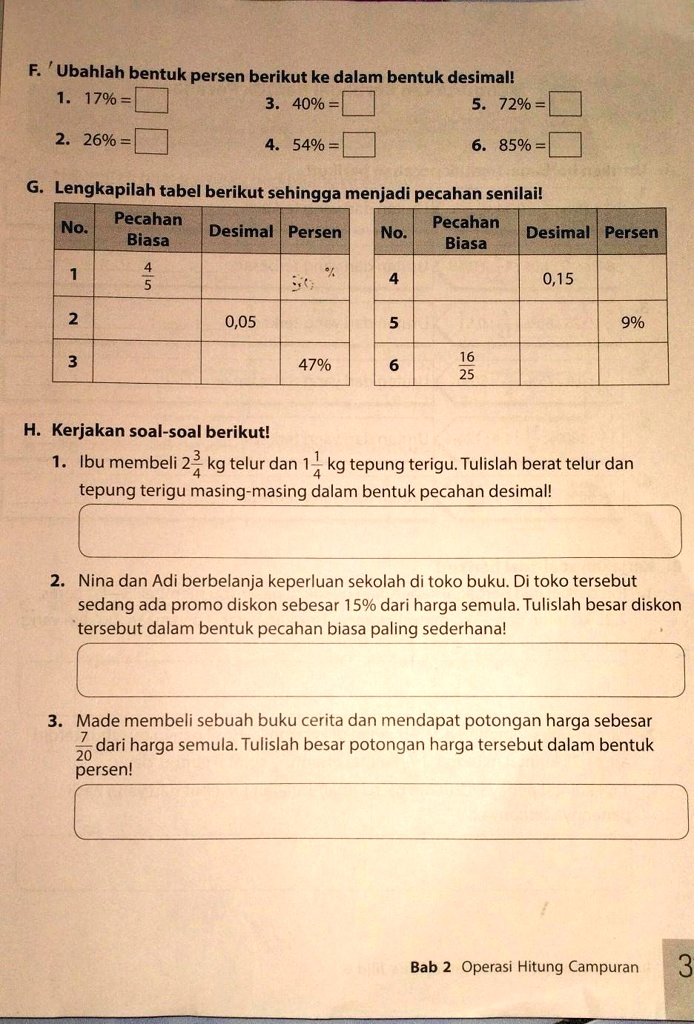 Solved F Ubahlah Bentuk Persen Berikut Kedalam Bentuk Desimalg