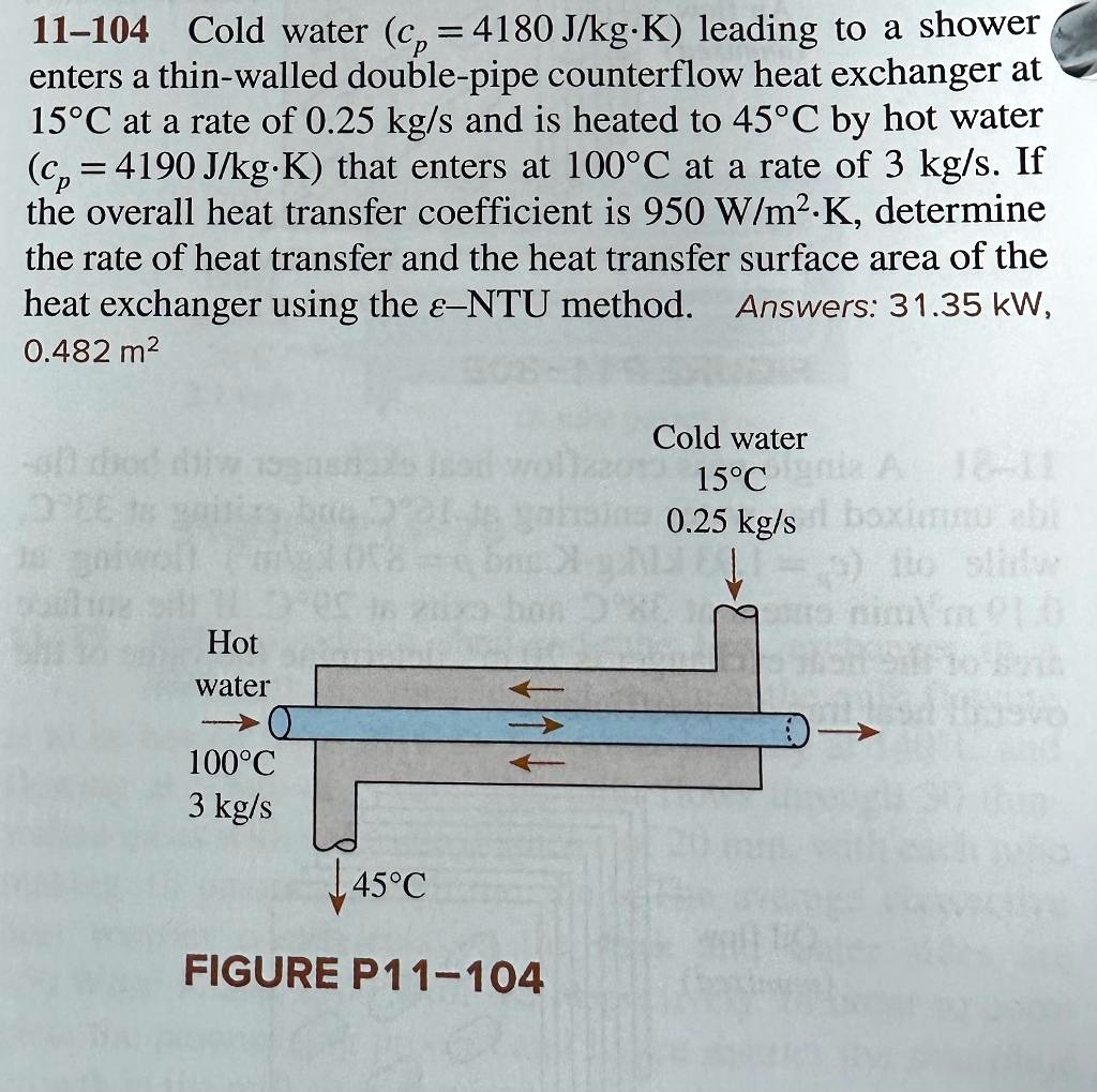 SOLVED 11 104 Cold Water C 4180 J KgK Leading To A Shower Enters A