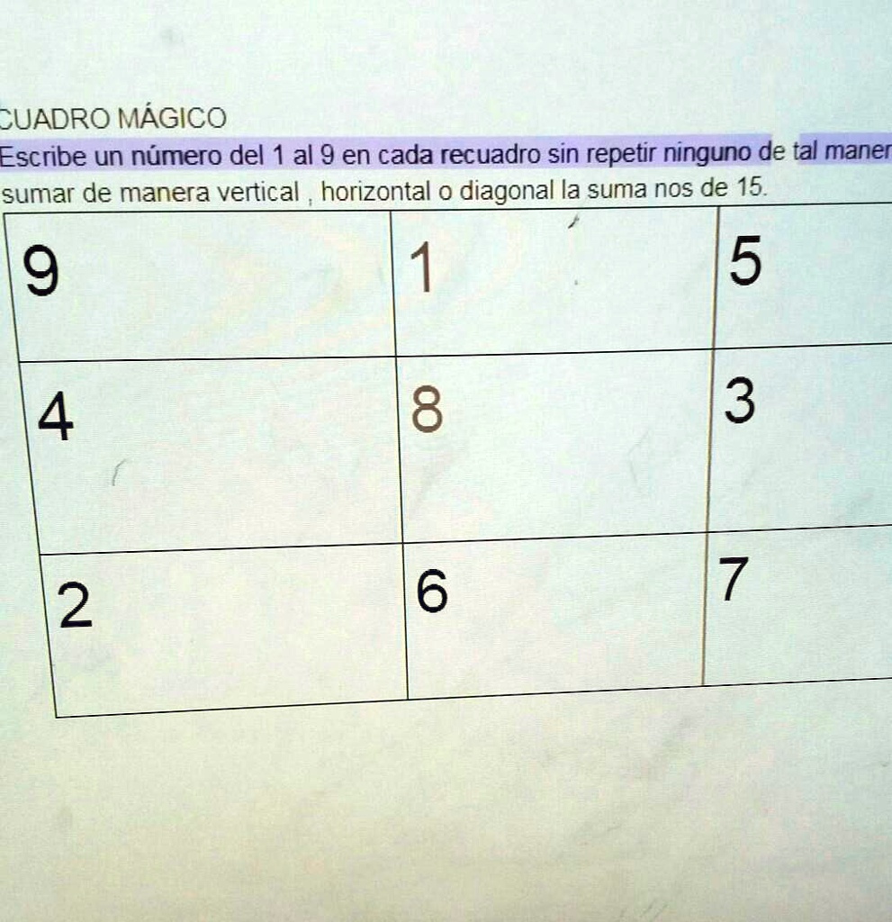 Solved Cuadro M Gico Escribe Un N Mero Del Al En Cada Recuadro Sin