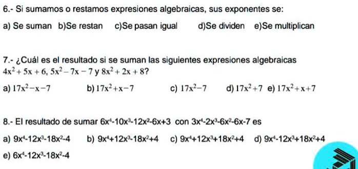 SOLVED Ejercicios de Expresión algebraica para mañana 6 Si sumamos 0