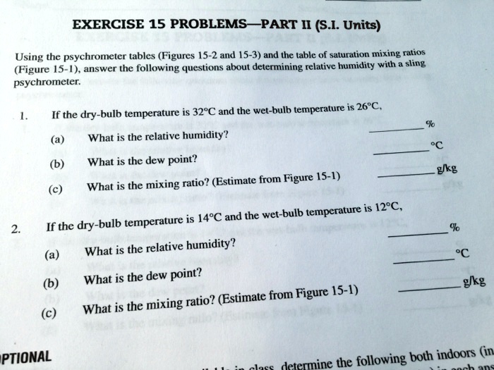 SOLVED EXERCISE 15 PROBLEMSPART II S I Units Using The Psychrometer