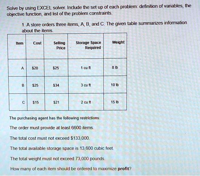 SOLVED Please Use The Solver Tool In Excel To Help Solve Solve By