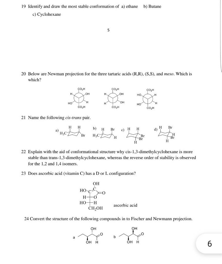 Solved Identify And Draw The Most Stable Conformation Of A Ethane