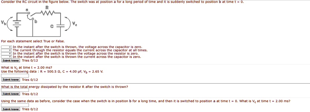 Solved Consider The Rc Circuit In The Figure Below The Switch Was At