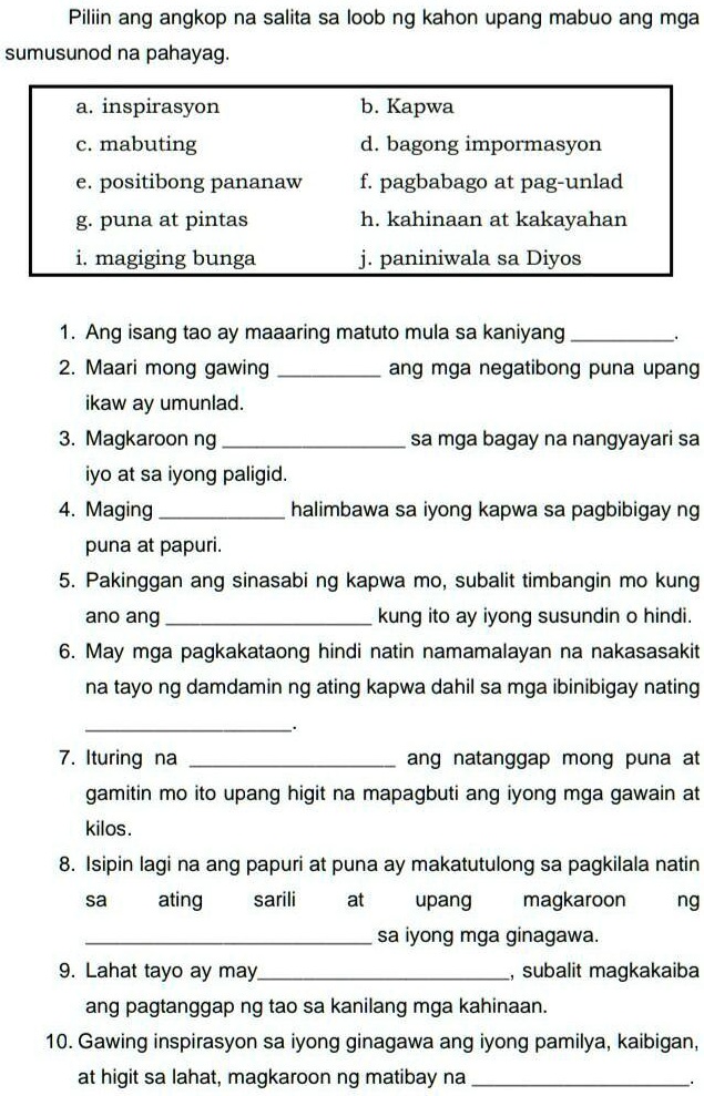 SOLVED Paxagot Po Please Hihu Piliin Ang Angkop Na Salita Sa Loob Ng