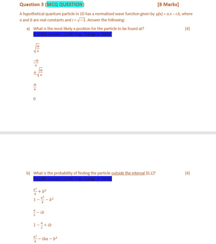 SOLVED Question 3 MCQ QUESTION 8 Marks A Hypothetical Quantum