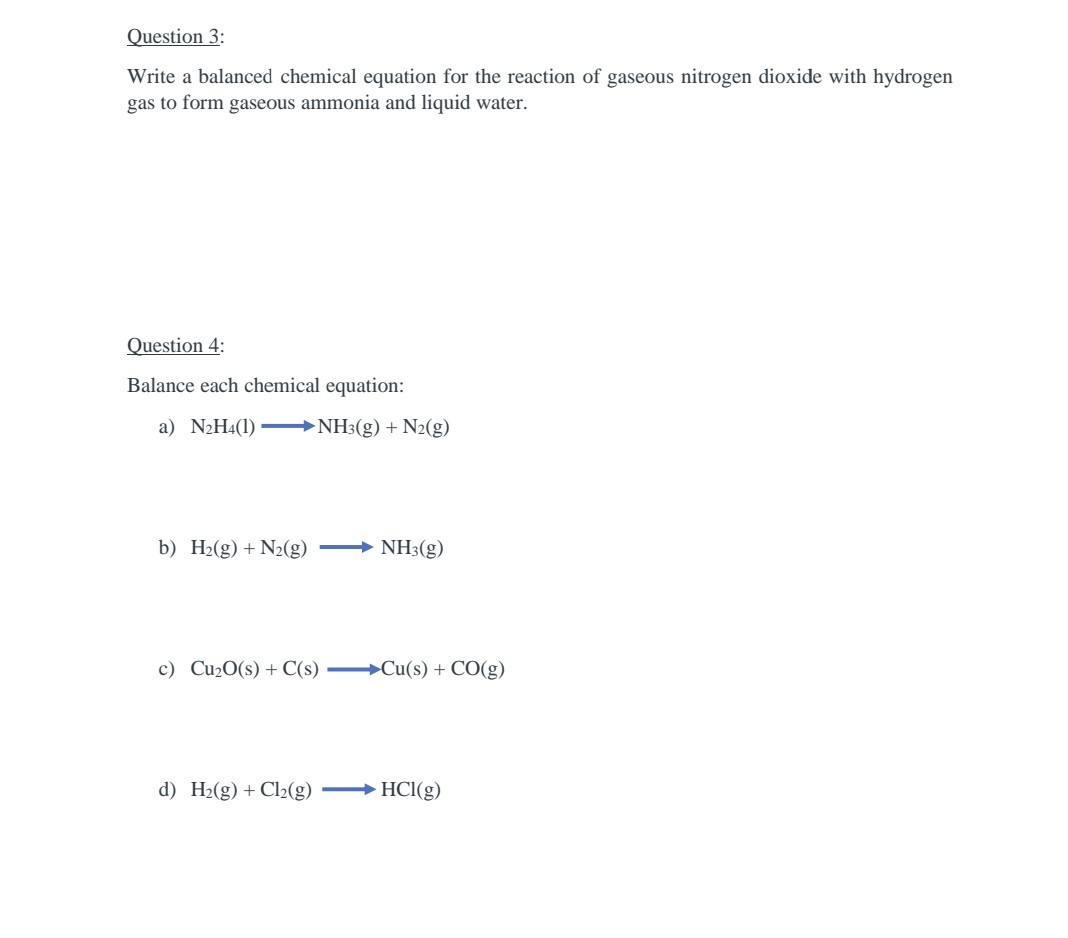 Solved Question Write A Balanced Chemical Equation For The Reaction