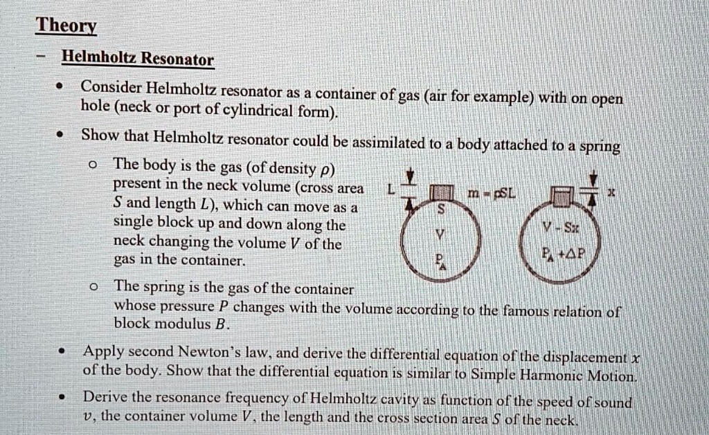 Solved Theory Of Helmholtz Resonator Consider The Helmholtz Resonator