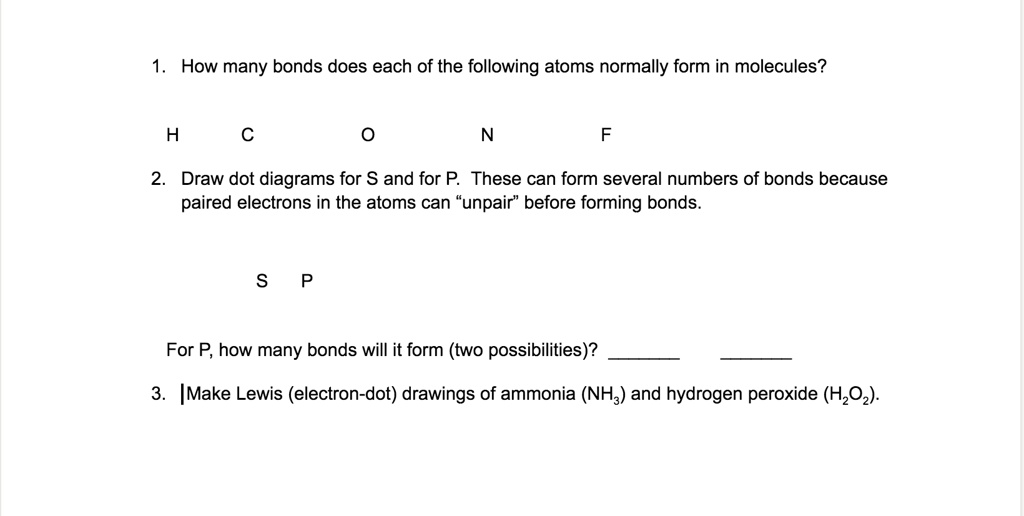 SOLVED How Many Bonds Does Each Of The Following Atoms Normally Form