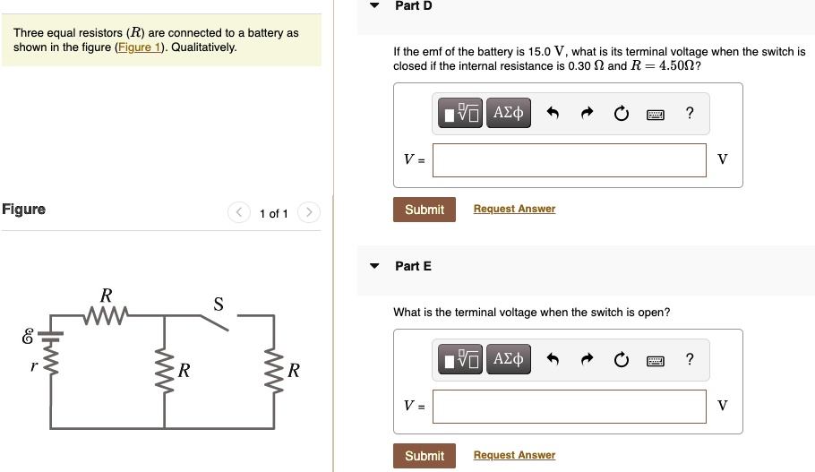 Solved Partd Three Equal Resistors R Are Connected To A Battery As