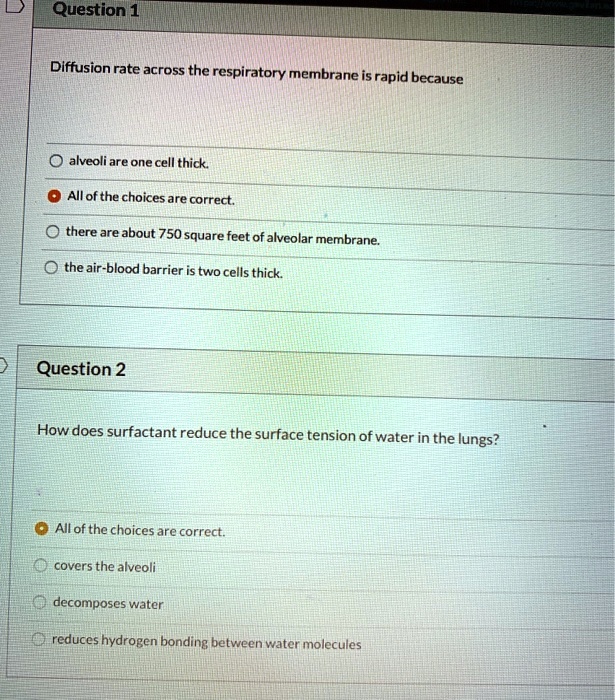 SOLVED Question1 Diffusion Rate Across The Respiratory Membrane Is