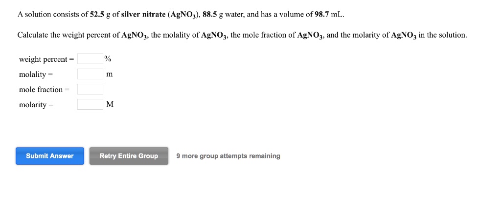 Solved A Solution Consists Of G Of Silver Nitrate Agnoz G