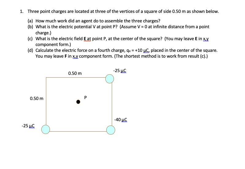 SOLVED Three Point Charges Are Located At Three Of The Vertices Of