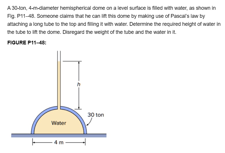 SOLVED A 30 Ton 4 M Diameter Hemispherical Dome On A Level Surface Is