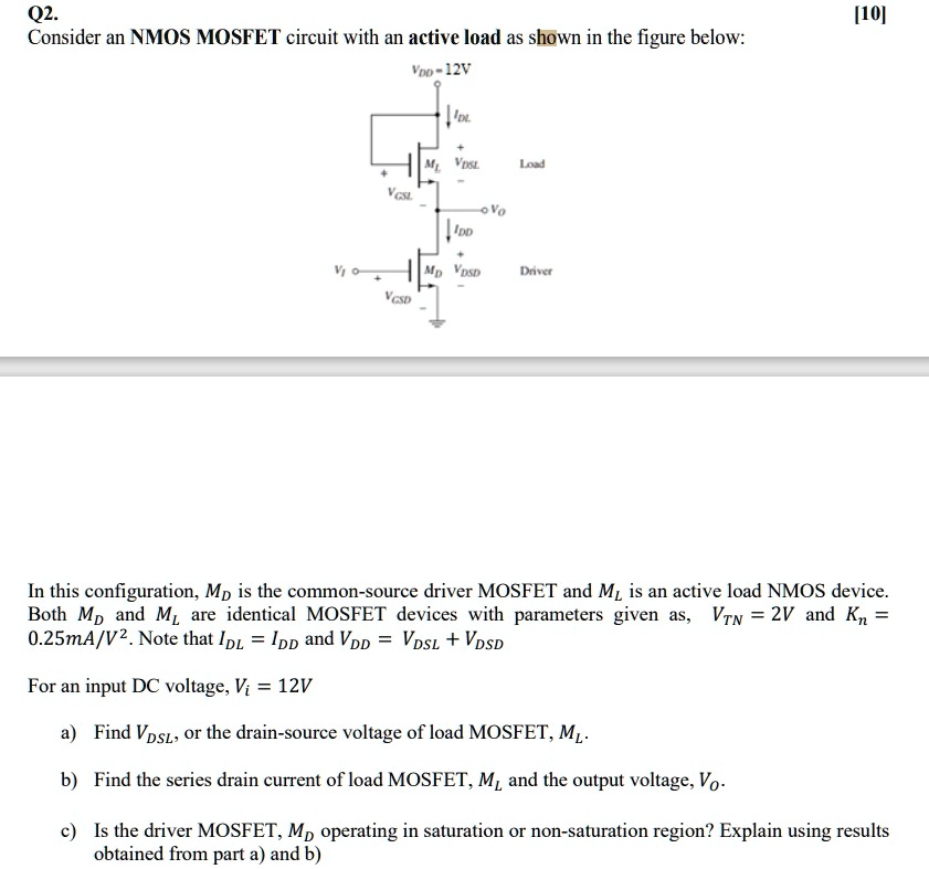 Solved Q Consider An Nmos Mosfet Circuit With An Active Load As