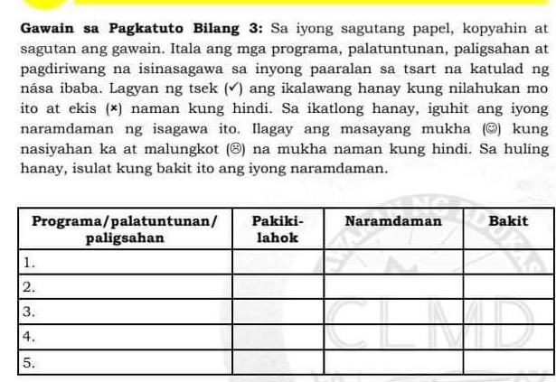 Solved Gawain Sa Pagkatuto Bilang Sa Iyong Sagutang Papel Kopyahin