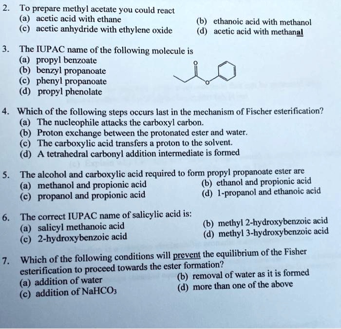 SOLVED To Prepare Methyl Acetate You Could React Acetic Acid With