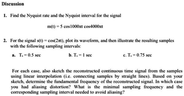 Solved Discussion Find The Nyquist Rate And The Nyquist Interval For