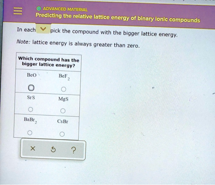 Solved Advanced Material Predicting The Relative Lattice Energy Of