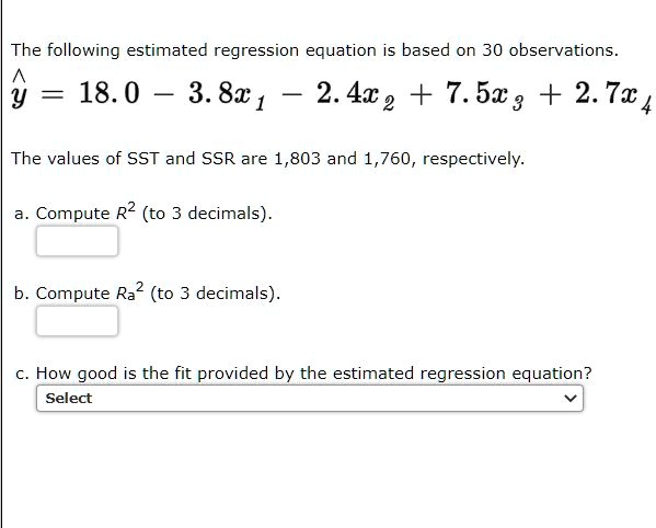 Solved The Following Estimated Regression Equation Is Based On