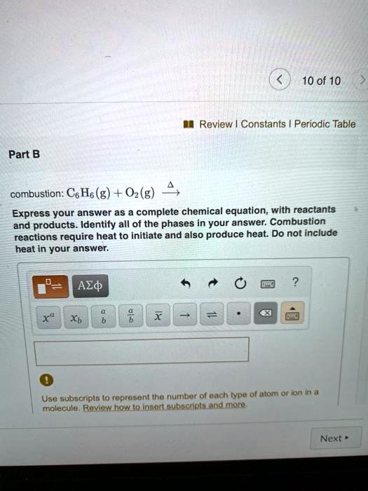 SOLVED 10 Of 10 Review Constants Periodic Table Part B Combustion