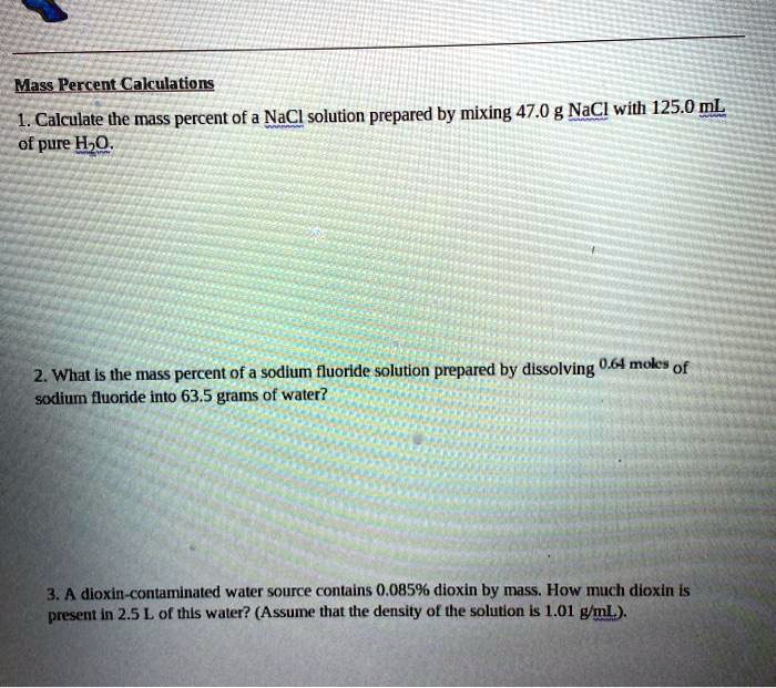 SOLVED Mass Percent Cakculations 1 Calculate The Mass Percent Of A