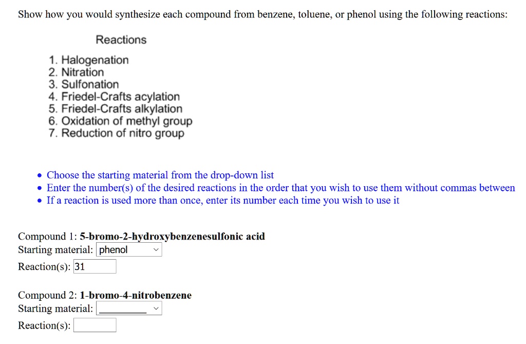 Text Show How You Would Synthesize Each Compound From Benzene Toluene