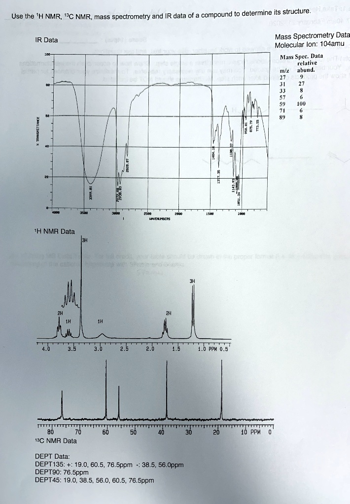 Solved Use The H Nmr C Nmr Mass Spectrometry And Ir Data Of