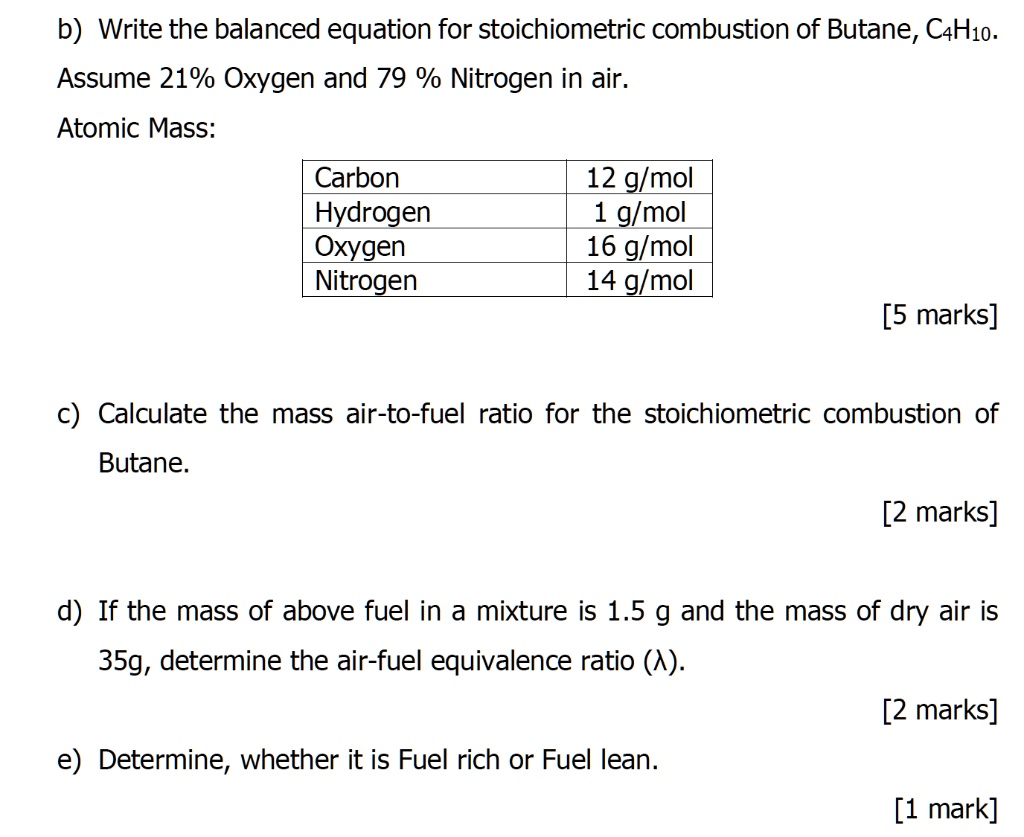 Solved B Write The Balanced Equation For Stoichiometric Combustion Of