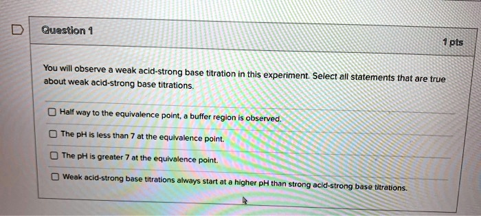 SOLVED You Will Observe A Weak Acid Strong Base Titration In This