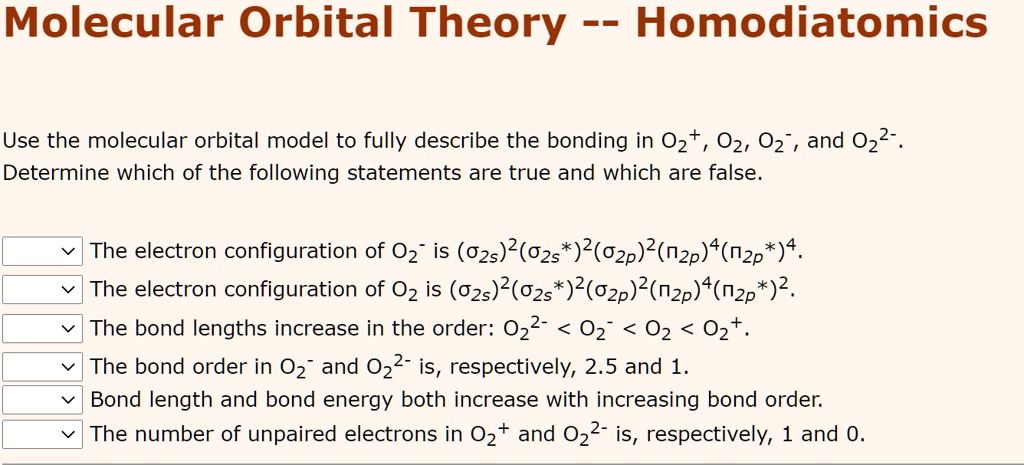 Solved Molecular Orbital Theory Homodiatomic Use The Molecular Orbital