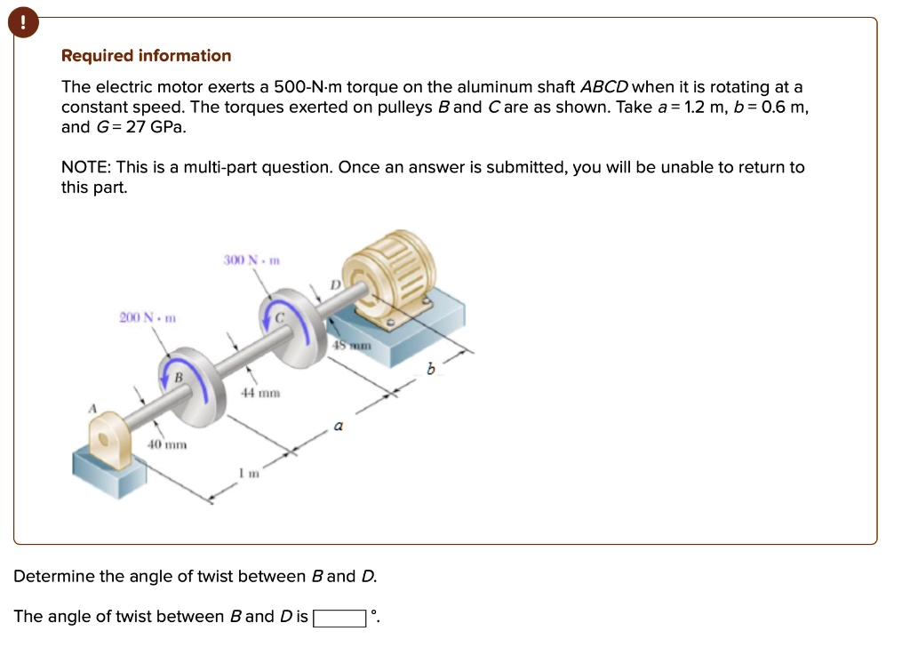 Solved The Electric Motor Exerts A N M Torque On The Aluminum