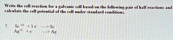 SOLVED Write The Cell Reaction For A Galvanic Cell Based On The