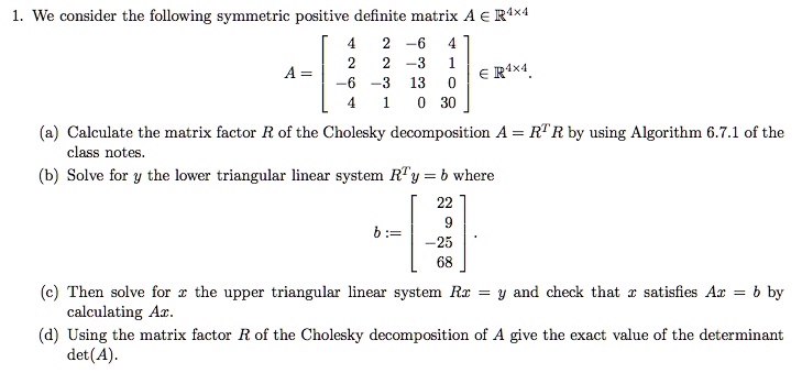 Solved We Consider The Following Symmetric Positive Definite Matrix A