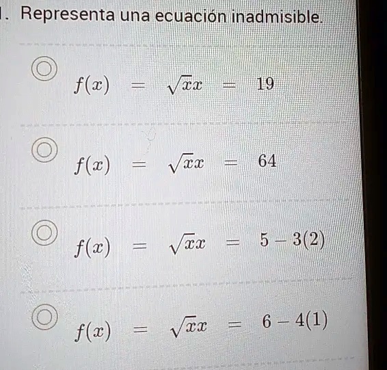 SOLVED Representa una ecuaciÃ³n inadmisible f c 19 f w TI 64 5 3 2