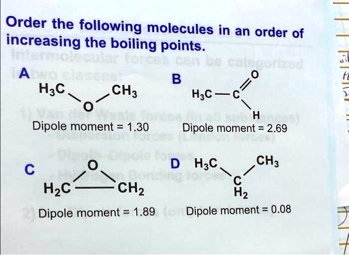 Solved Order The Following Molecules In An Order Of Increasing The