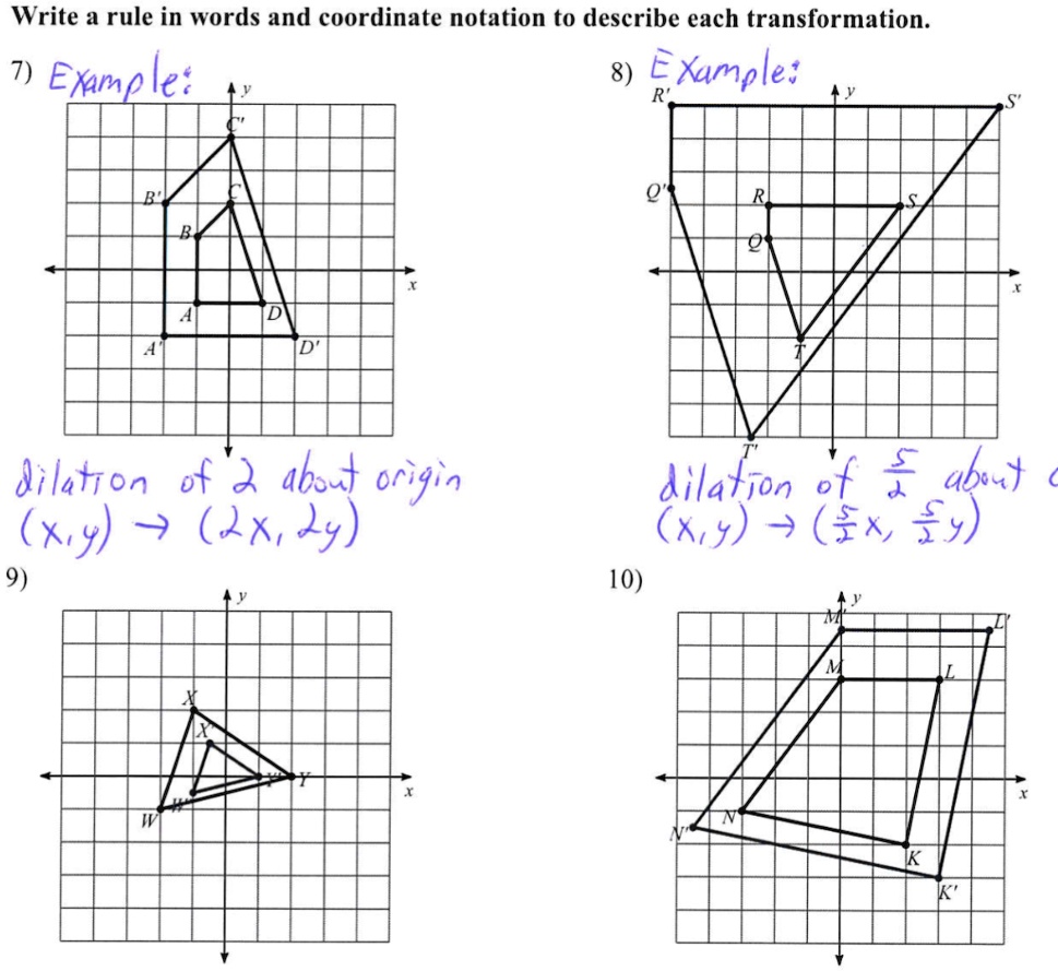 Solved Write A Rule In Words And Coordinate Notation To Describe Each