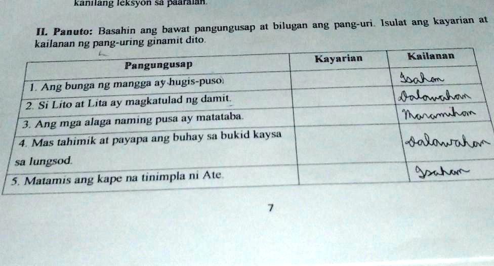 SOLVED Basahin Ang Bawat Pangungusap At Bilugan Ang Pang Uri Isulat