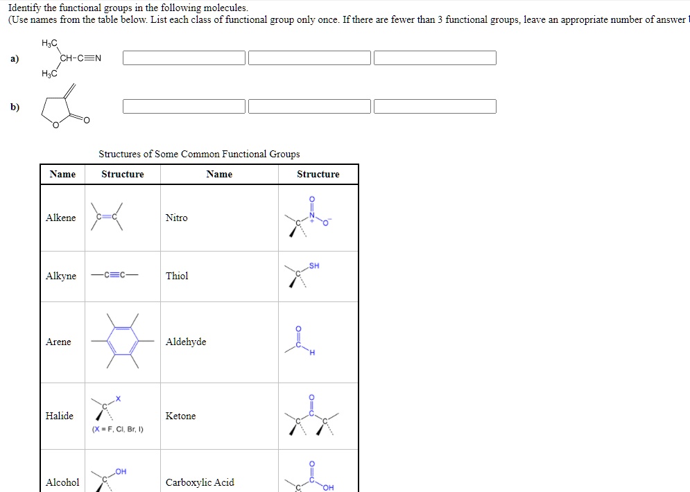 SOLVED Identify The Functional Groups In The Following Molecules Use